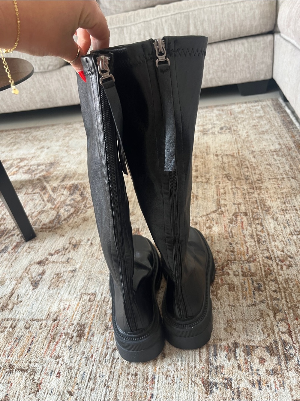 Women's Black Over-the-Knee Leather Boots - Picture 3 of 7